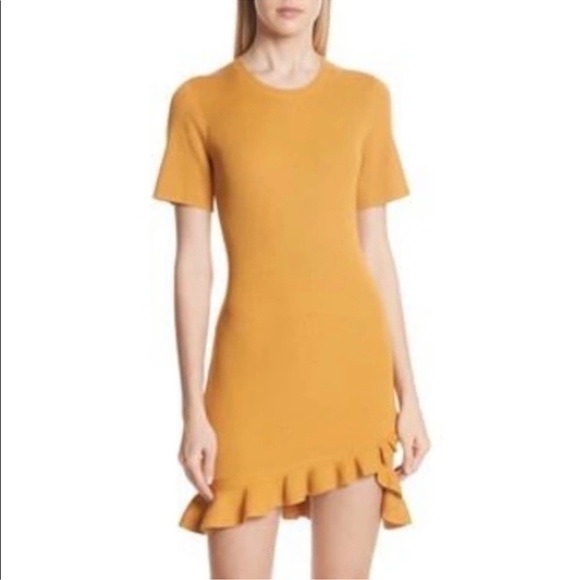 A.L.C. Dresses & Skirts - A.L.C Tulum Ribbed Ruffle Hem Mini Dress In Putty Yellow Short Sleeve L